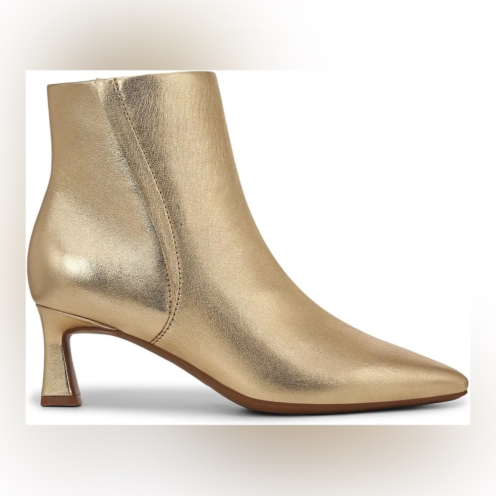 Naturalizer hot gold leather deesha kitten heel ankle boots nib 10m - Picture 3 of 4